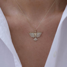 Load image into Gallery viewer, Large Diamond Phoenix Bird Necklace, Fire Bird Necklace, Simurgh Pendant, Good Luck Charm, 14K Gold Chain, Gift for Her, Mythical Jewelry
