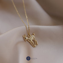 Load image into Gallery viewer, 14K Gold Fawn Pendant, Chain Necklace, Gold Chain, Animal Lovers, Everyday Jewelry, Deer, Gift for Her, Peace, Real Gold, Symbol of Stength
