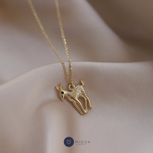 14K Gold Fawn Pendant, Chain Necklace, Gold Chain, Animal Lovers, Everyday Jewelry, Deer, Gift for Her, Peace, Real Gold, Symbol of Stength