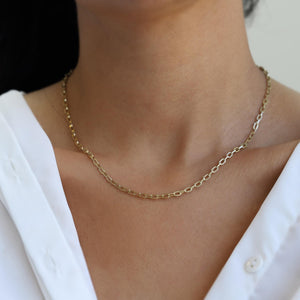 14K Real Gold Force Staple Chain,Gold Link Chain Necklace,Minimalist Thin Necklace,Gold Thin Chain,Woman and Man Unisex Chain