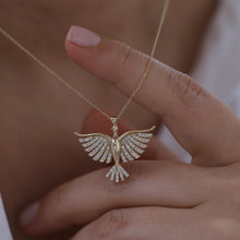 Load image into Gallery viewer, Large Diamond Phoenix Bird Necklace, Fire Bird Necklace, Simurgh Pendant, Good Luck Charm, 14K Gold Chain, Gift for Her, Mythical Jewelry
