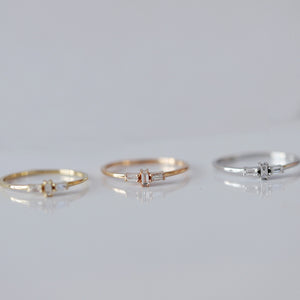 14K Gold Triple Baguette Diamond Ring, Minimal Wedding Band, Promise Ring, Dainty Stacking Ring, Real Gold Jewelry, Anniversary, Birthday