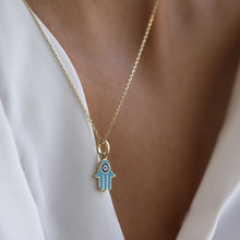 Load image into Gallery viewer, Gold Turquoise Hamsa Necklace
