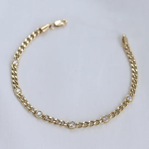 Diamond 6 stones Curb Chain Bracelet