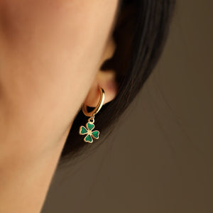 Green Enamel Four-Leaf Clover Earrings