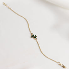 Load image into Gallery viewer, Green Enamel Four-Leaf Gold Clover Bracelet
