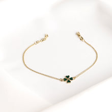 Load image into Gallery viewer, Green Enamel Four-Leaf Gold Clover Bracelet
