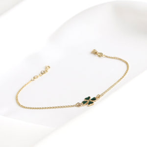 Green Enamel Four-Leaf Gold Clover Bracelet