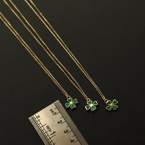 Green Enamel Four-Leaf Gold Clover Necklace