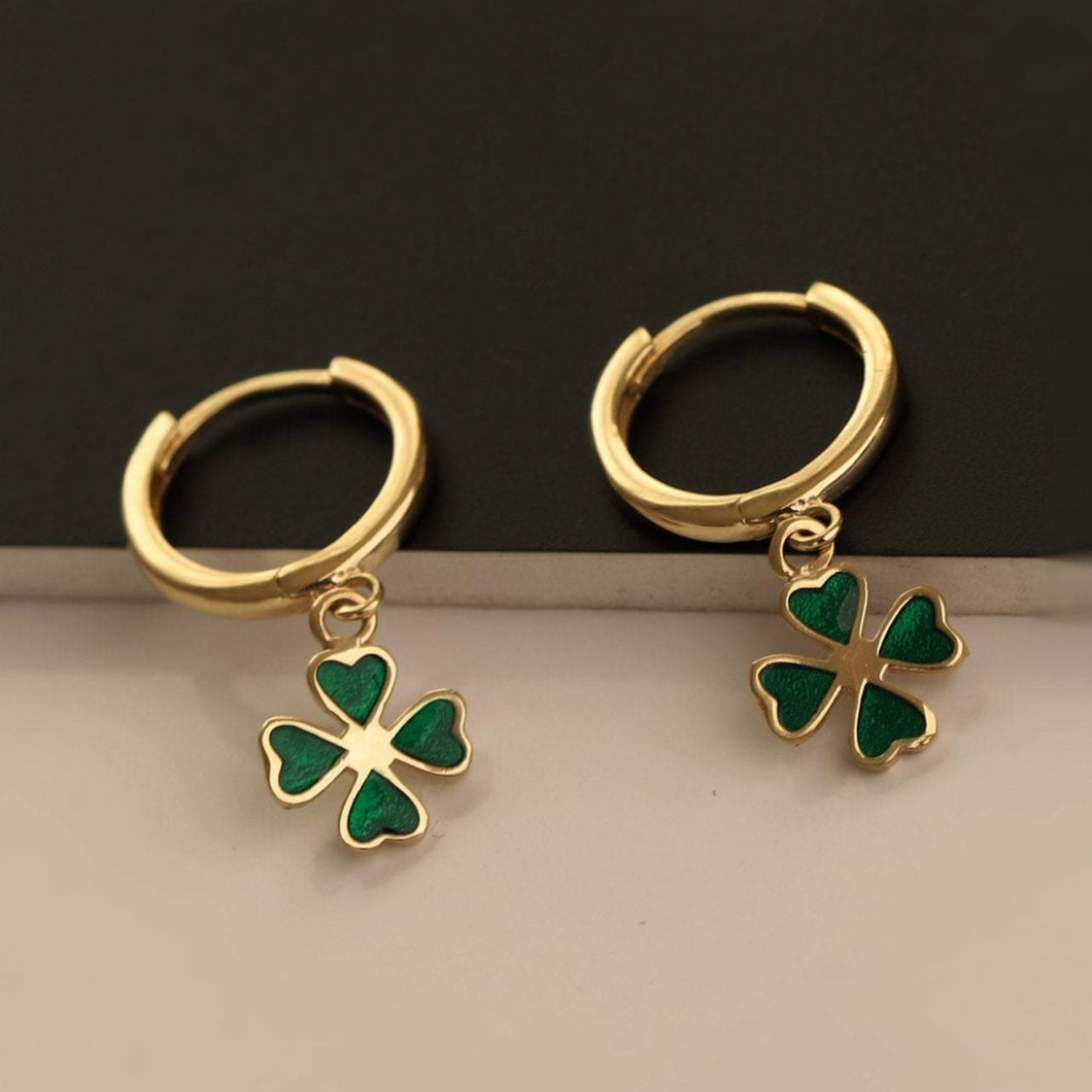 Green Enamel Four-Leaf Clover Earrings