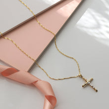 Load image into Gallery viewer, Cross Pendant Necklace on Singapore Chain

