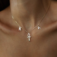 Load image into Gallery viewer, Gold Ankh Necklace with Initials Necklace

