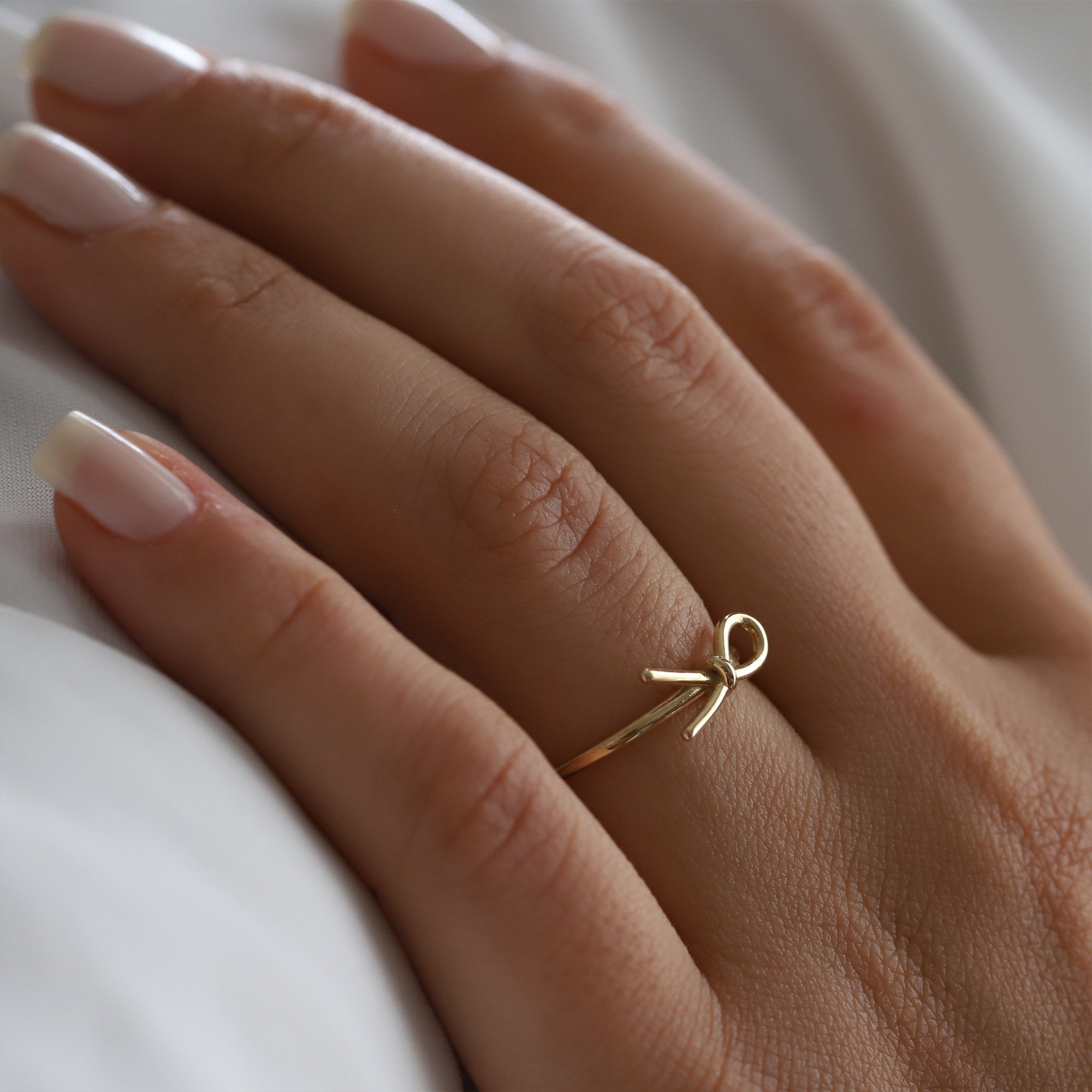 14k Gold Bow Ring/Bow Jewelry/Ribbon Jewelry/Bridesmaid Gifts/Ribbons and  Bows, /Minimal ring/Layered Ring/Wedding Band