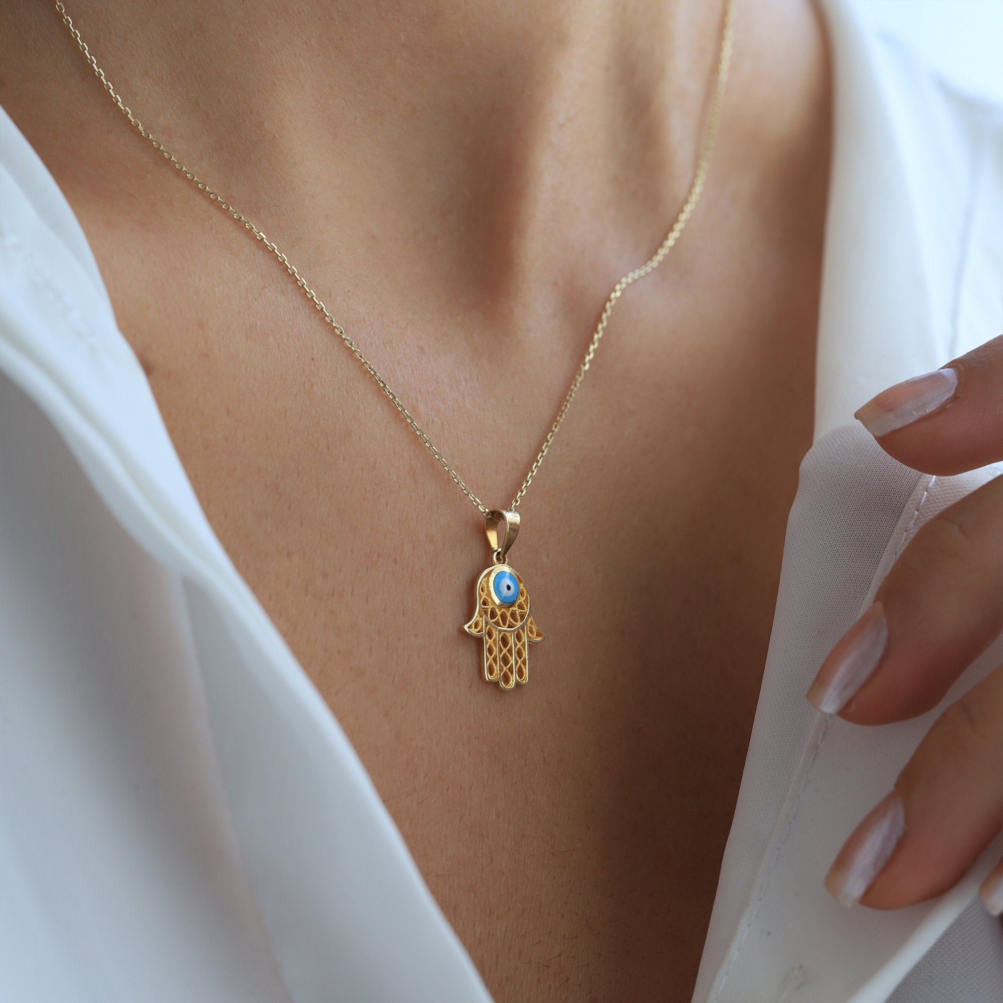 Dainty hamsa outlet necklace