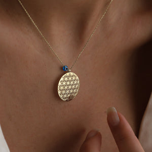 Flower of Life Pendant Necklace with Evil Eye