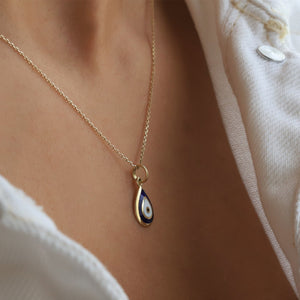 Curved Teardrop Evil Eye Necklace