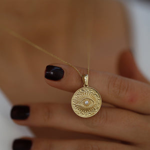 Gold Medallion Sun Eye Necklace
