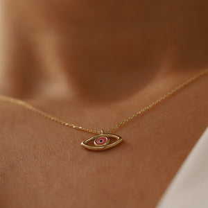 Gold and Enamel Evil Eye Pendant Necklace