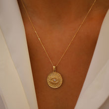 Load image into Gallery viewer, Gold Medallion Sun Eye Necklace
