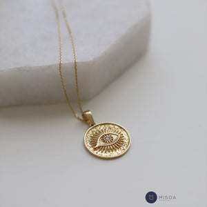 Gold Medallion Sun Eye Necklace