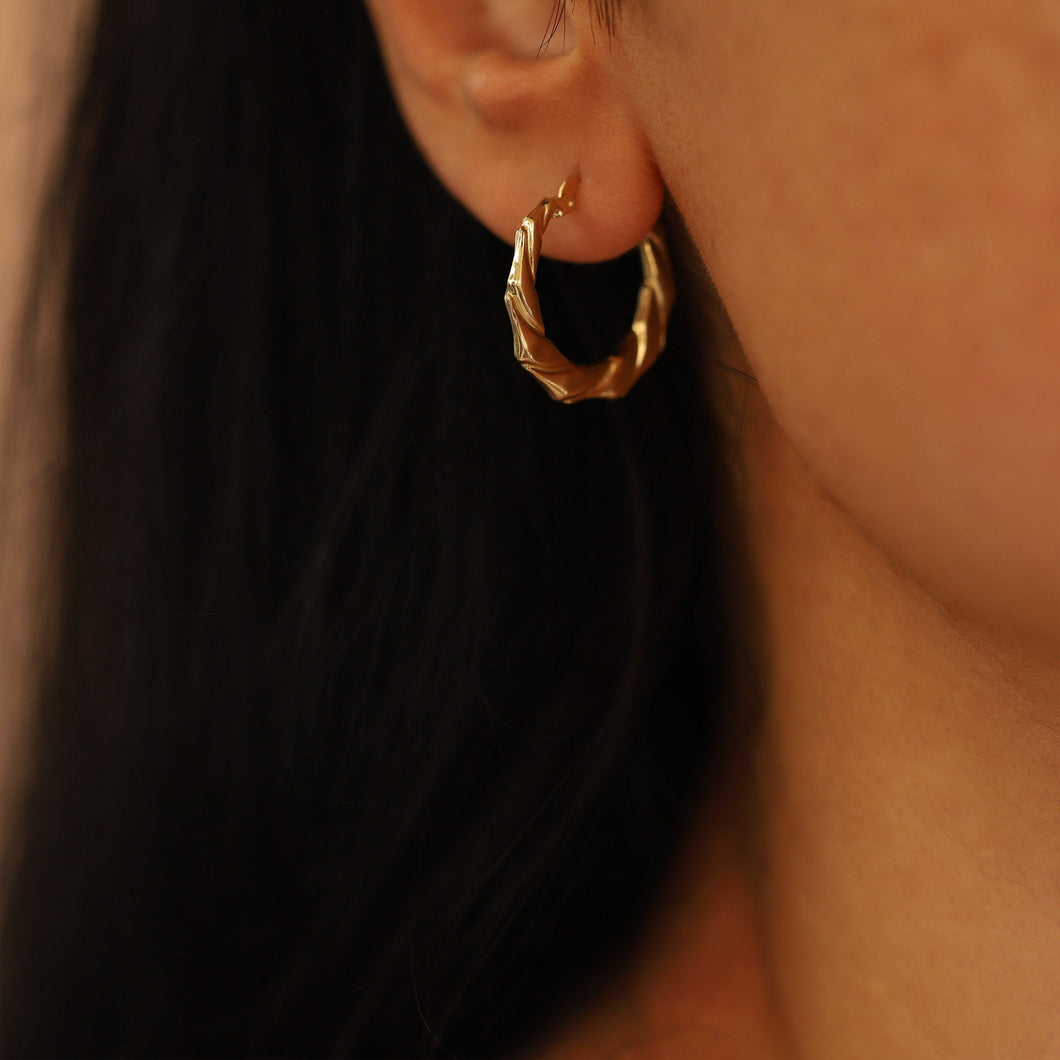 Chunky Gold Creole Bamboo Hoops Earrings