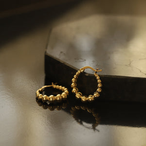 Gold Beaded Hoops Earrings