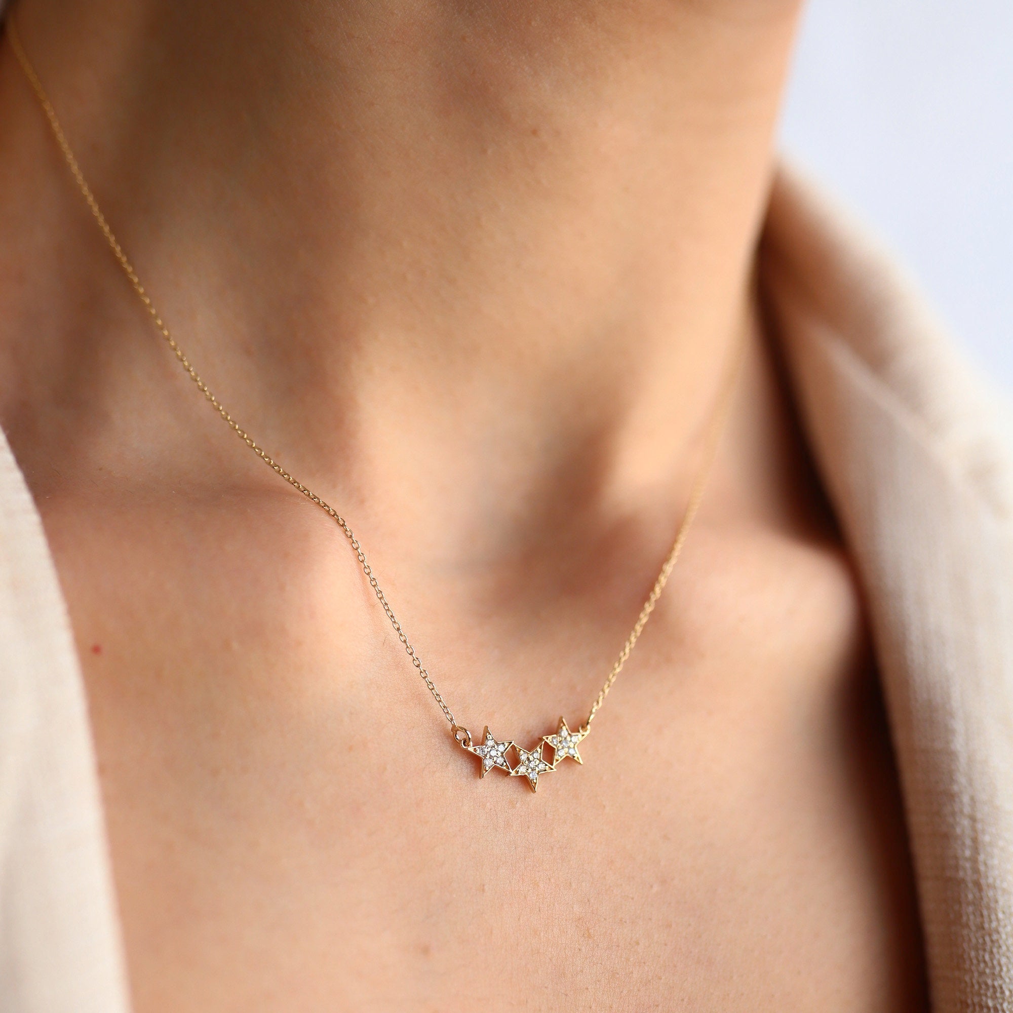 Diamond Star Trio Pendant Necklace – Misoa Jewelry