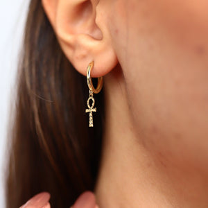 Hammered Effect Ankh Drop Earrings