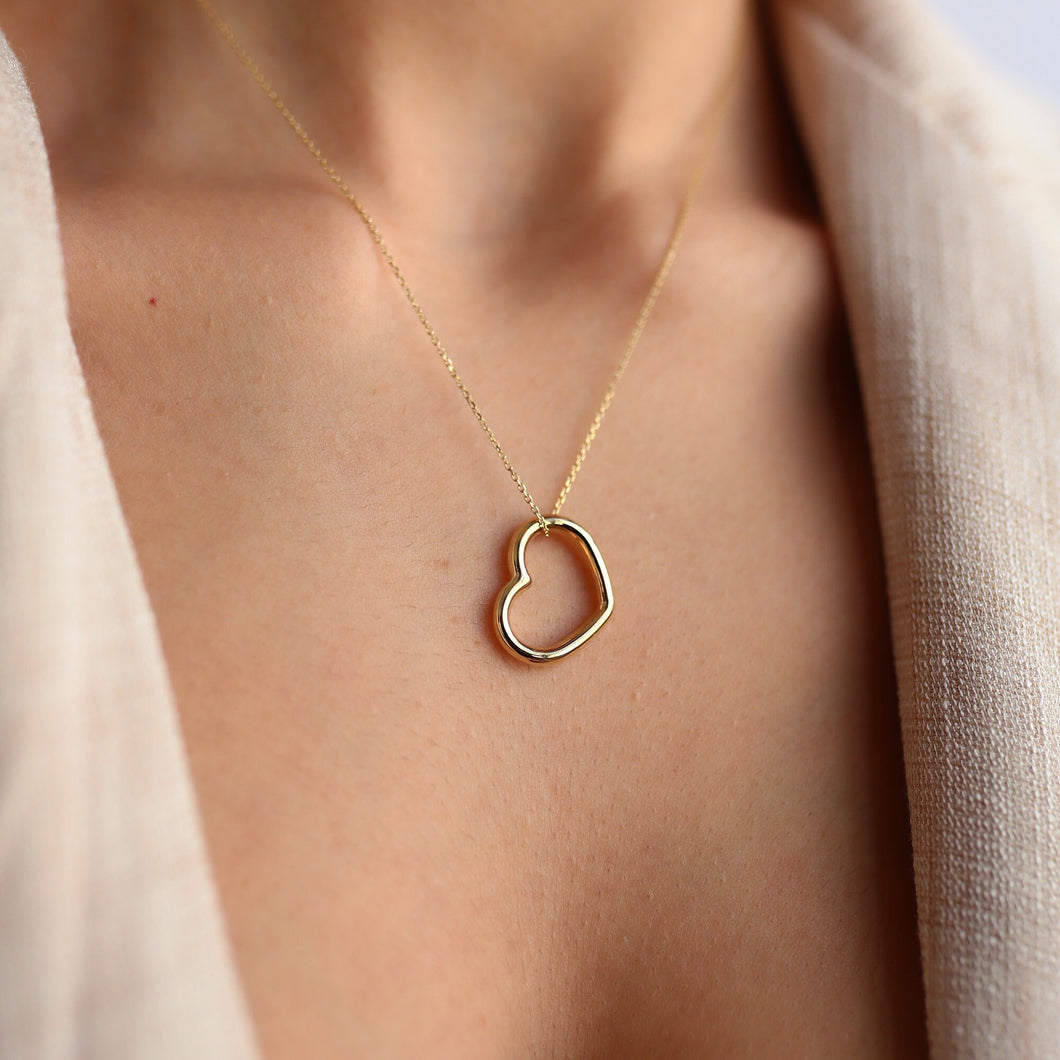 Dainty Gold Thin Open Heart Necklace
