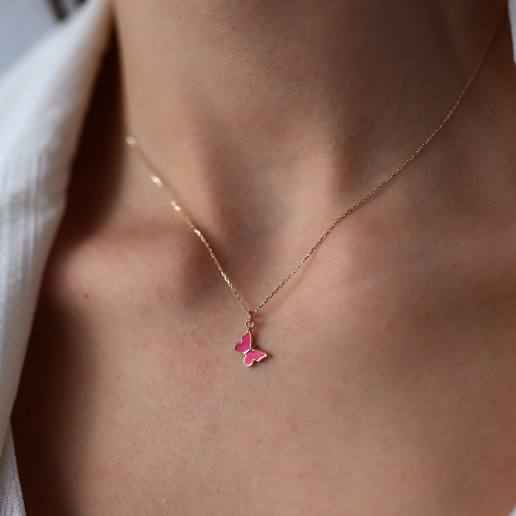 Pink Butterfly Necklace