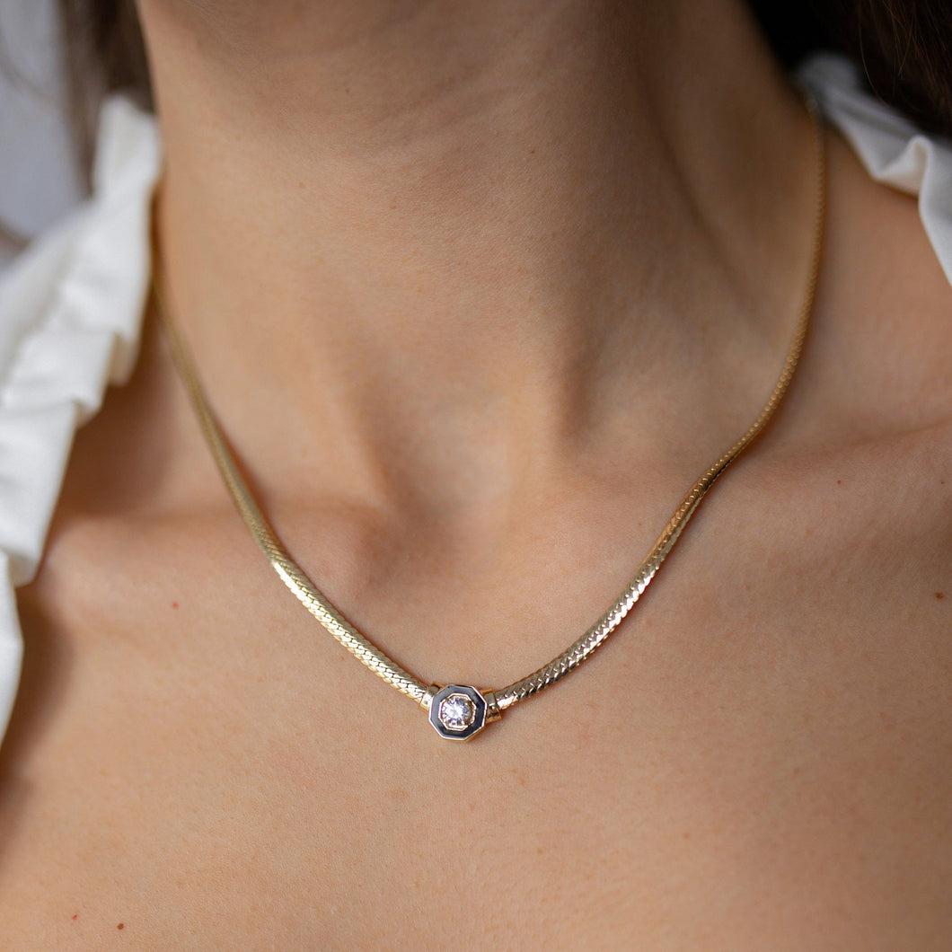 Herringbone Cz Diamond Chain Necklace