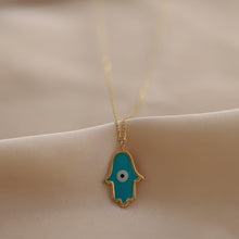 Load image into Gallery viewer, Large Turquoise Hamsa Necklace
