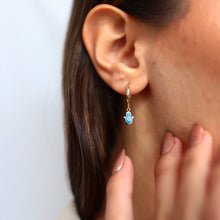 Load image into Gallery viewer, Gold Turquoise Hamsa Earrings
