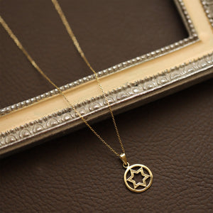 Gold Star of David Medallion Necklace