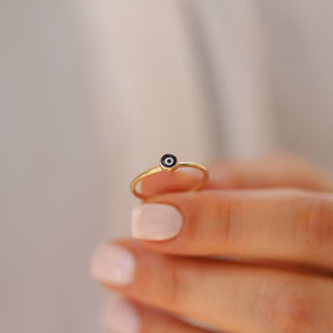 Large Navy Evil Eye Ring