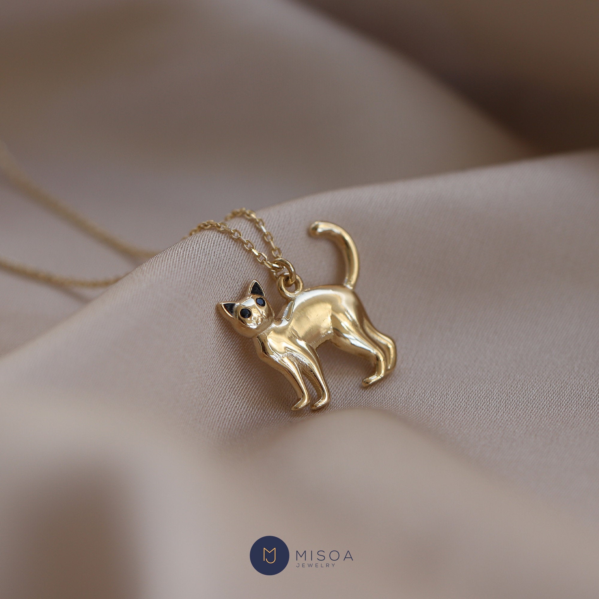 Vintage Gemstone Cat Pendant Necklace 9ct Gold – Laurelle Antique Jewellery
