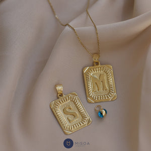 Gold Retro Initial Necklace with Evil Eye