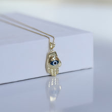 Load image into Gallery viewer, Curved Evil Eye Hamsa Necklace
