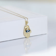 Load image into Gallery viewer, Curved Evil Eye Hamsa Necklace
