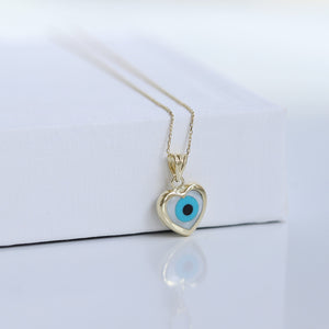 Heart Shaped Mother of Pearl Evil Eye Necklace