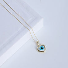 Load image into Gallery viewer, Heart Shaped Mother of Pearl Evil Eye Necklace

