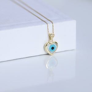 Heart Shaped Mother of Pearl Evil Eye Necklace