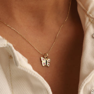 White Enamel Butterfly Necklace